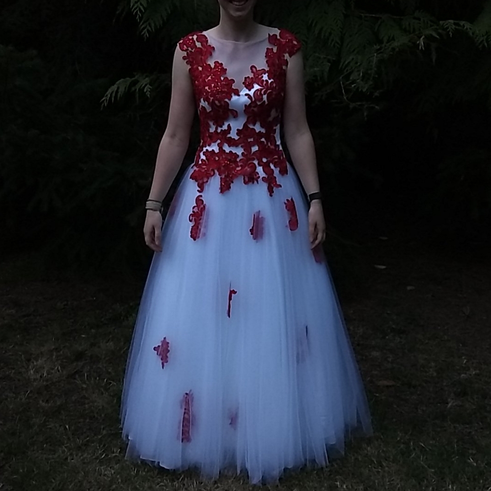 White and red gown